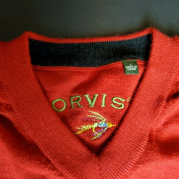 Orvis Men's V-Neck Sweater Size Large Red Pullover Lightweight Long Sleeve - Picture 3 of 5
